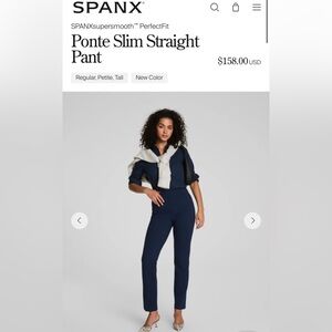 SPANX Ponte Slim Straight Pant, Timeless Navy, Medium Petite